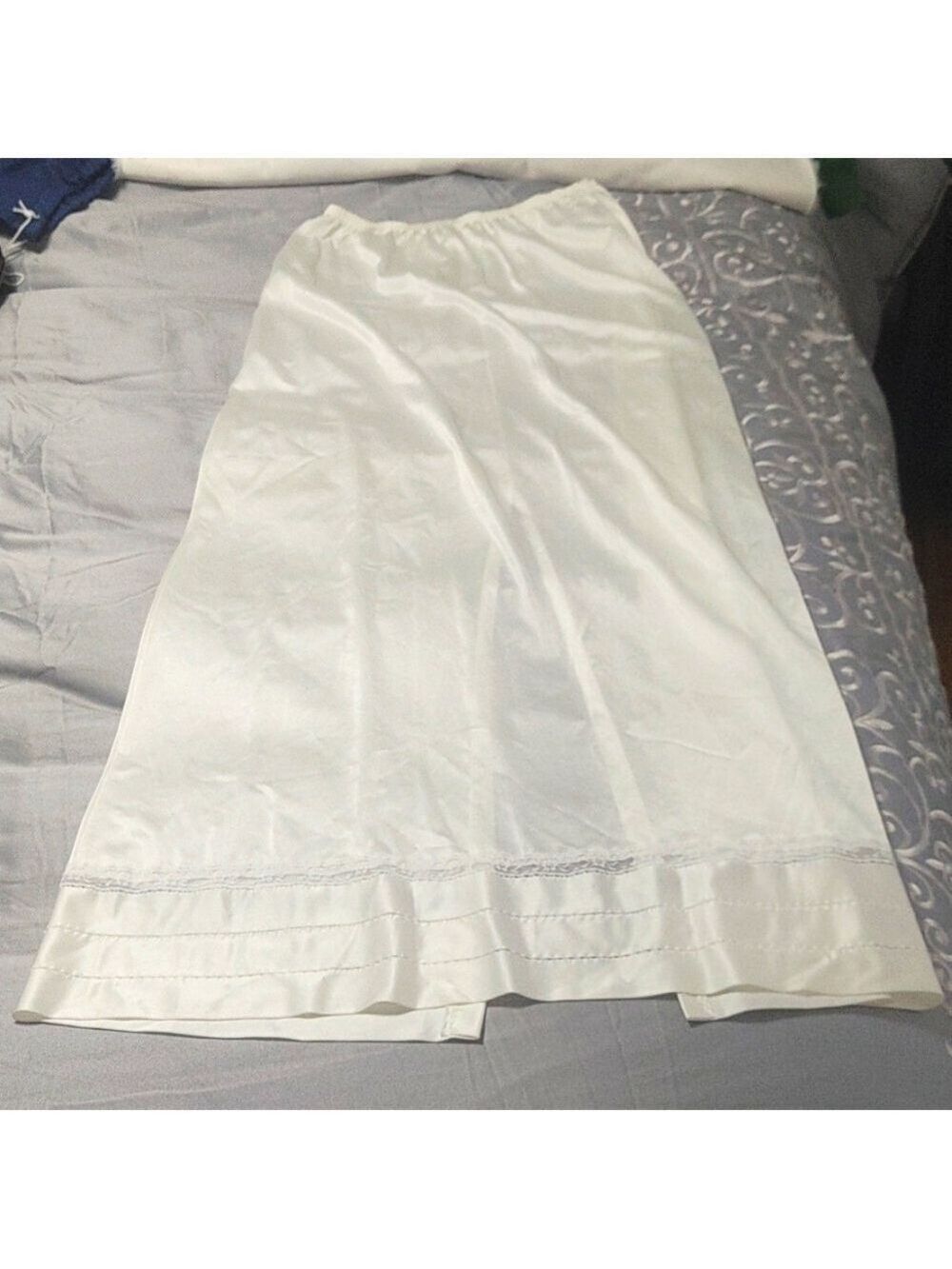 Vintage Lorraine Ivory Long Slip with slit and lace Detail Sz S